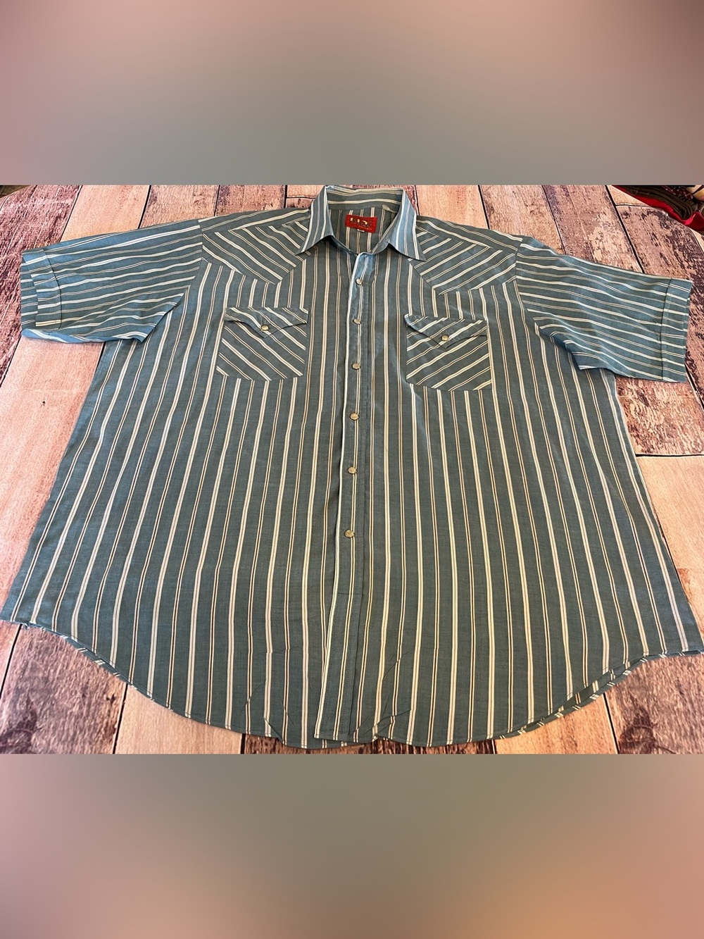 Ely Plains VTG Western Shirt Pearl Snap Blue Stripes Men XL Old Cowboy Rancher